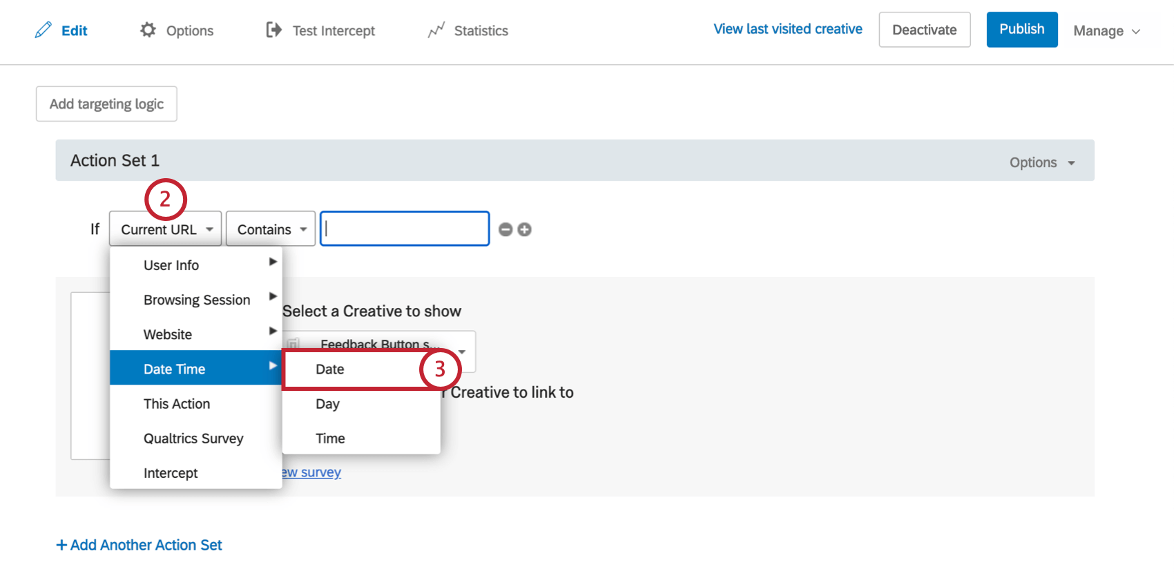 First field in date condition is dropped down. Date Time is selected, and Date is selected