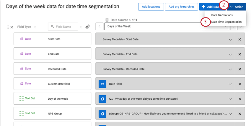 Dashboard der Einstellungen mit aufgeklapptem Dropdown