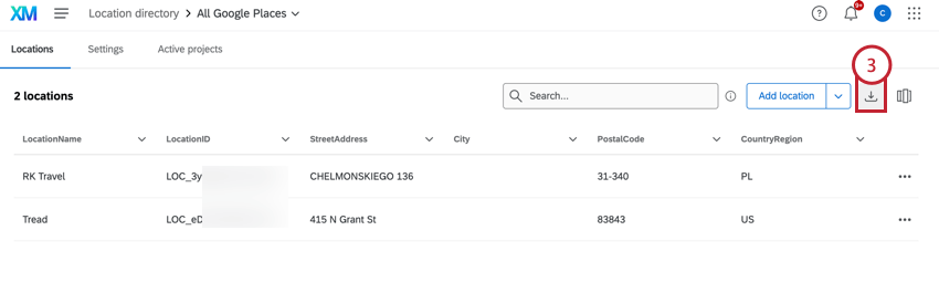 downloading the locations in the directory