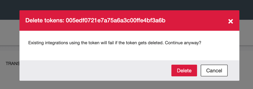 the delete api token warning