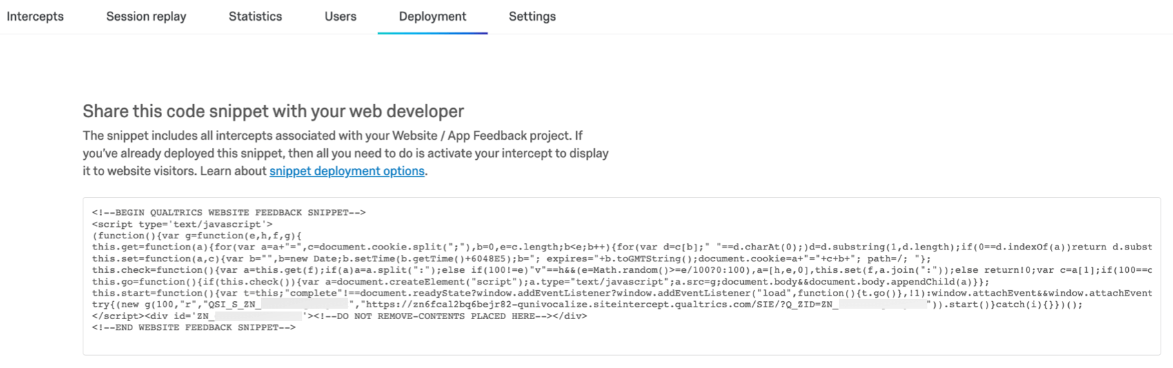 Sezione Deployment di un progetto Website / App Insights