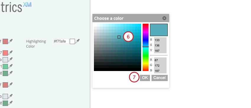 Hex-Code Farbpalettenauswahl