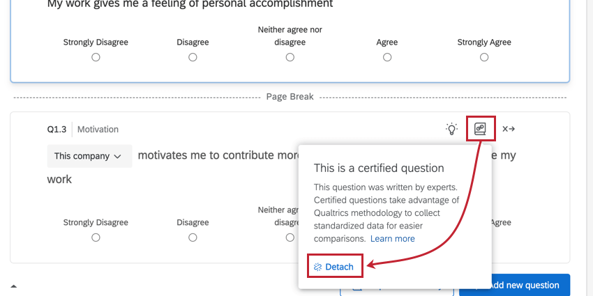 clicking the detach button on a certified question