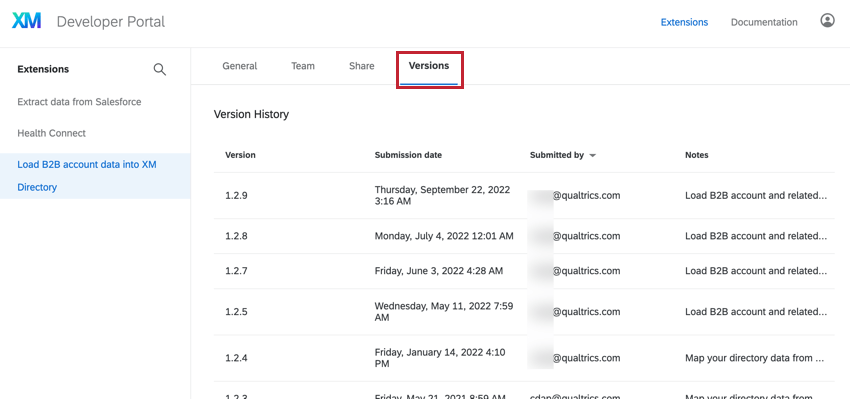 La section des versions où vous pouvez voir plus dinformations sur les versions antérieures de votre application