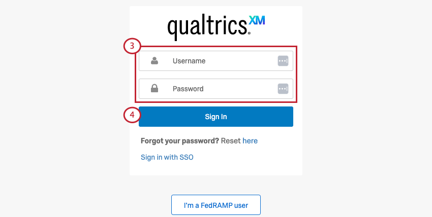Geben Sie meinen Qualtrics und meine E-Mail-Adresse ein, und klicken Sie dann auf Anmelden.