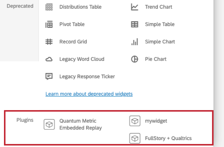 widgets personalizados no menu adicionar widget em um dashboard
