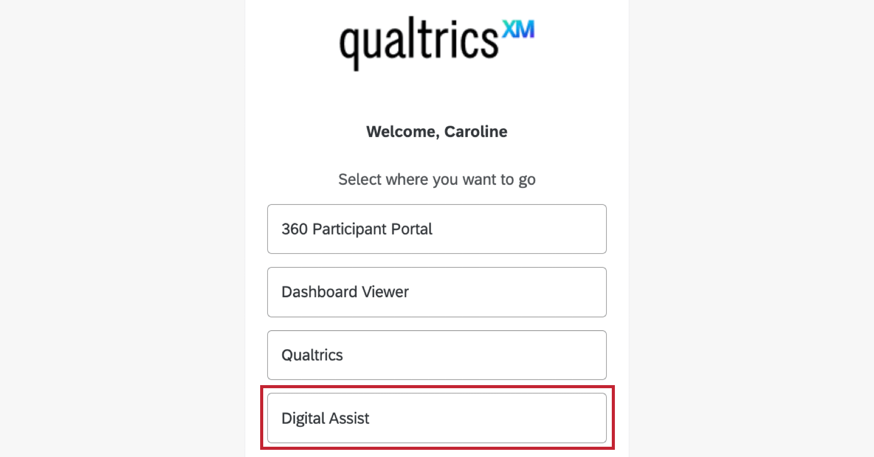 digital assist highlighted in the app selection menu