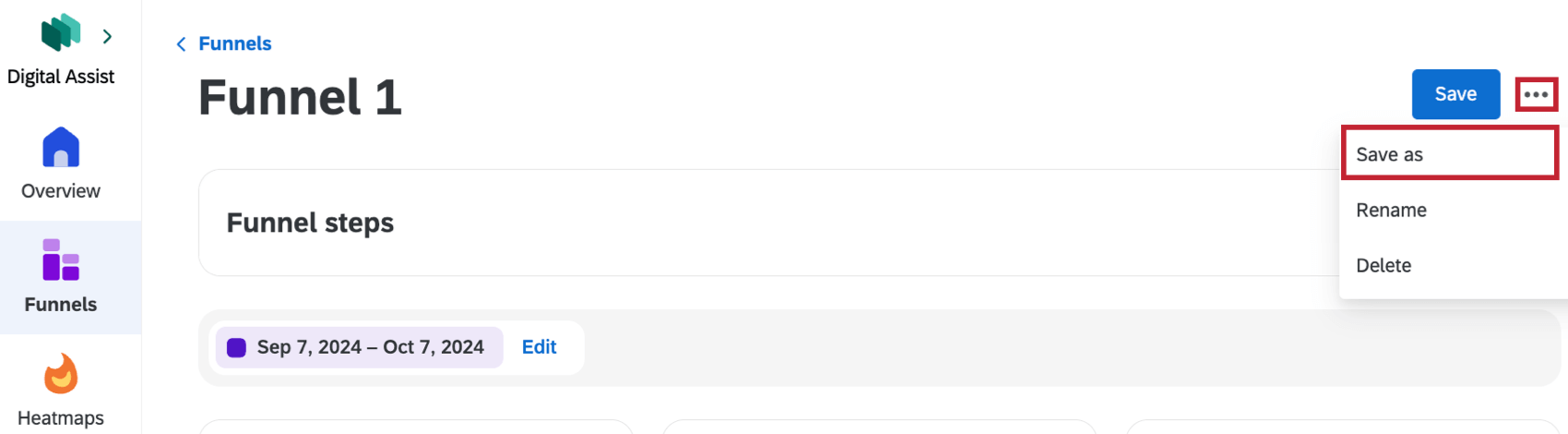 "Save as" button to save a funnel as a new version