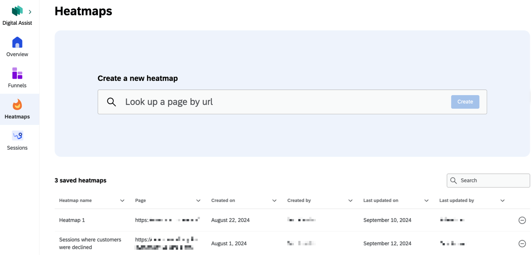 landing page of the heatmaps tab