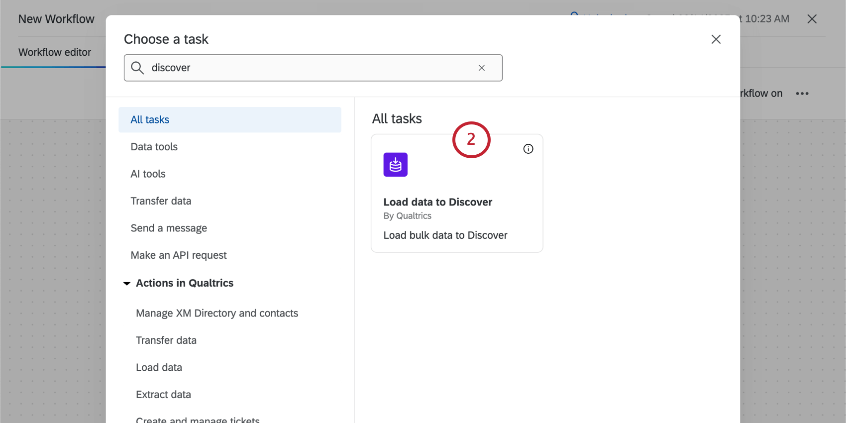 nuova finestra, selezionando carica dati per discover