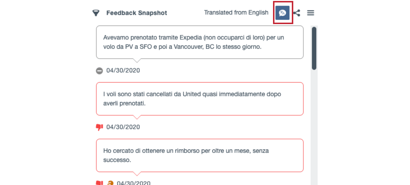 le bouton de traduction rapide sur un widget