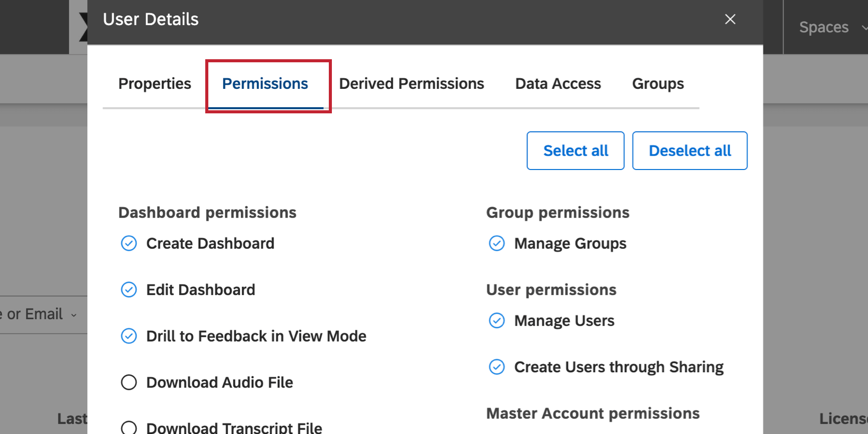 lors de la modification dun utilisateur, en accédant à longlet Permissions pour modifier les permissions