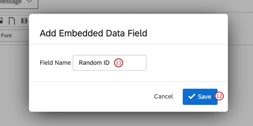 埋め込みデータフィールド名を入力し、保存をクリックする。