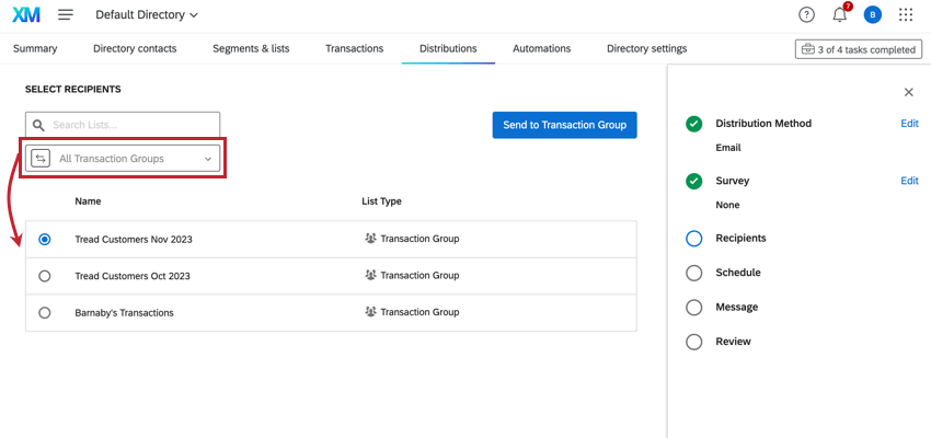 choosing All Transaction Groups and then selecting a transaction group
