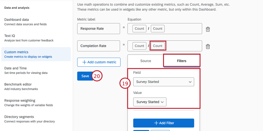 filtro del denominatore per il sondaggio avviato