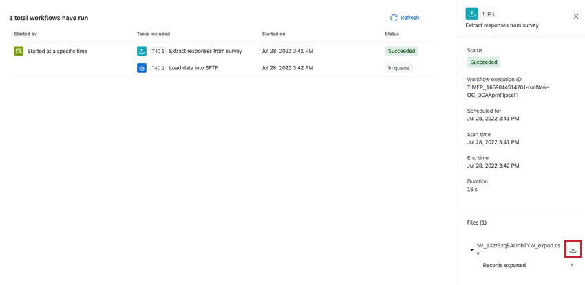 clicking the download button in the files section when viewing a task