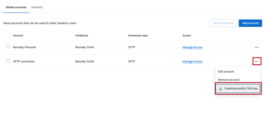 clicking an account and then selecting download public ssh key