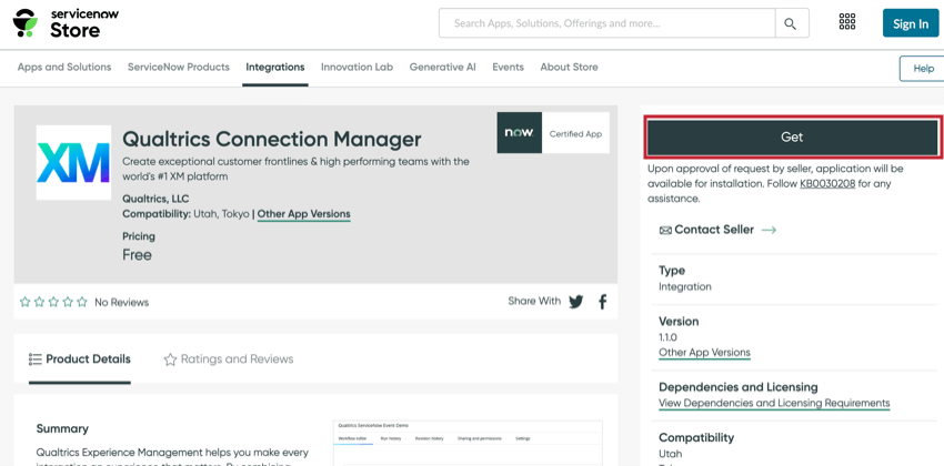 lapplication Qualtrics connection manager dans le servicenow store