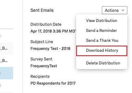 Download history in the actions dropdown