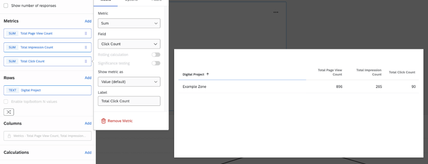 setting up a table widget using the settings described above