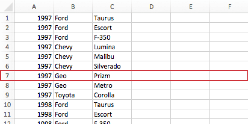 A row of the CSV is highlighted