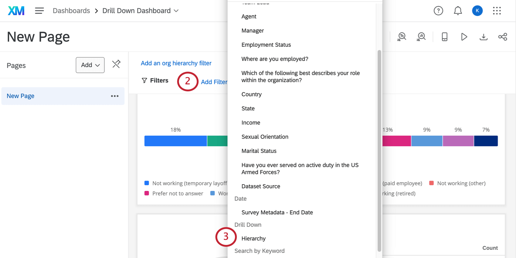 Opening a filter to select options