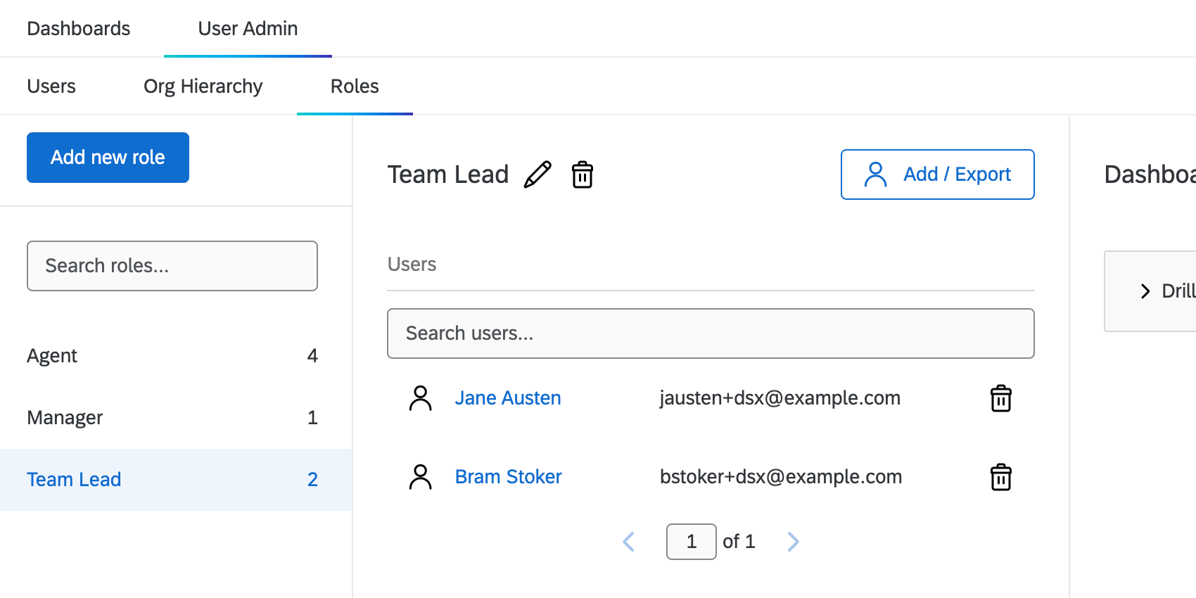 À gauche, le rôle de chef déquipe est sélectionné. Dans le rôle au centre de lécran se trouvent Jane et Bram