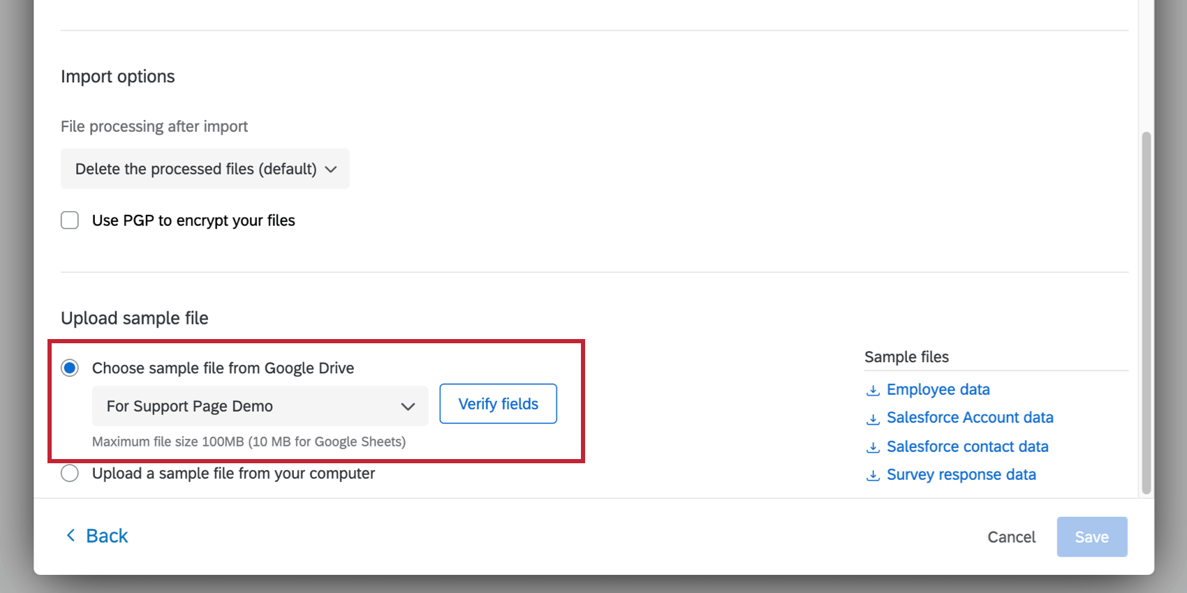 sélection dun fichier échantillon à partir de google drive