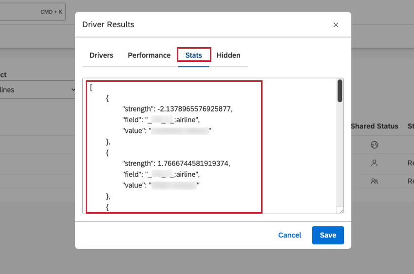 Sie können Ergebnisse im JSON auf der Registerkarte Statistiken im Fenster Ergebnisse anzeigen.