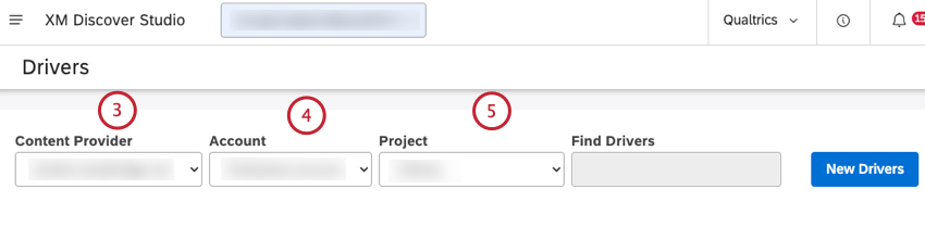 Select content provider, account and project