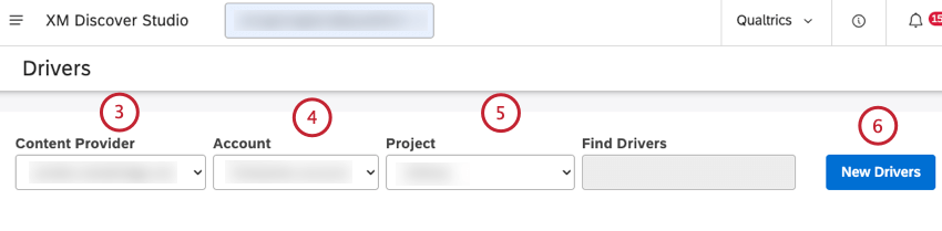 Sélectionnez le fournisseur de contenu, le compte et le projet, puis cliquez sur Nouveaux pilotes