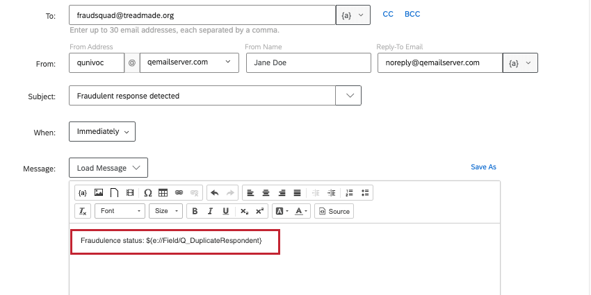 email with only 1 field piped in