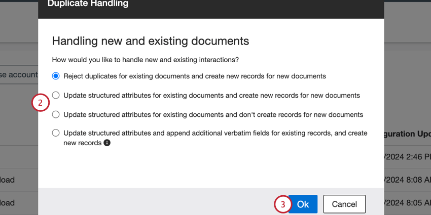 choisir la manière dont les documents en double sont gérés et cliquer sur OK