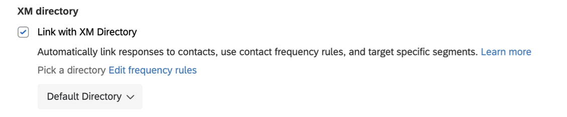 Opzioni che dicono Directory XM - collegamento con la Directory XM e regole di frequenza contatti
