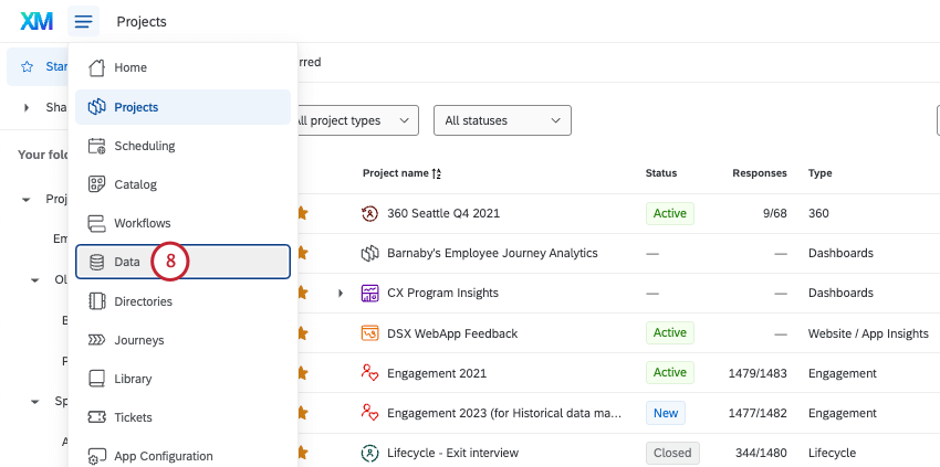 Data option in global nav