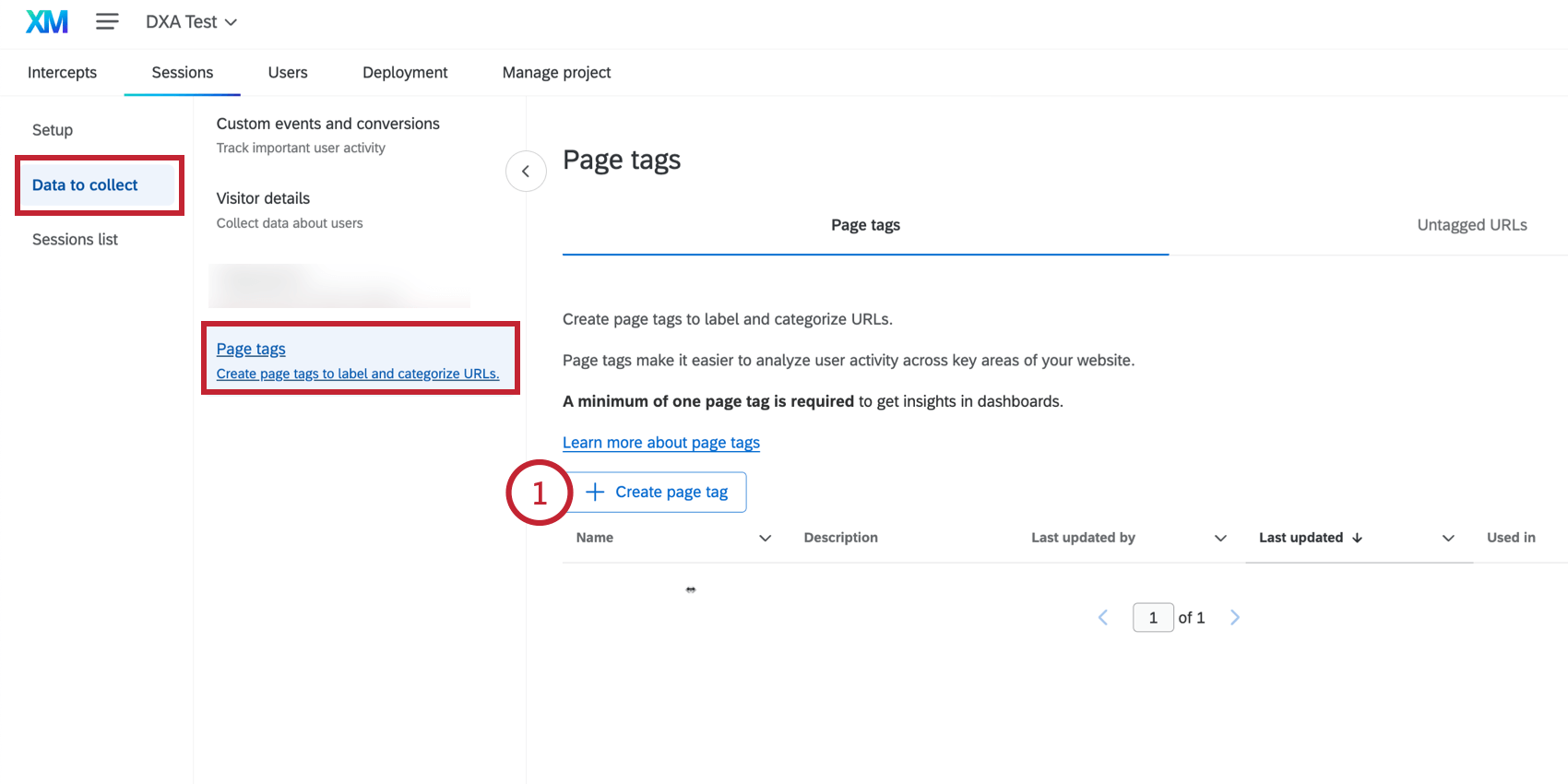facendo clic sul tag crea pagina