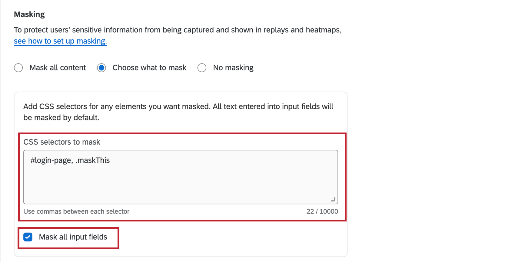 choosing what to mask and adding CSS selectors