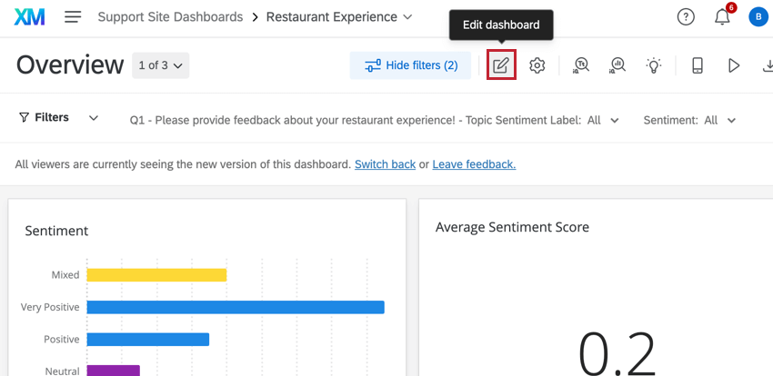 die Schaltfläche Dashboard bearbeiten“ oben im Dashboard