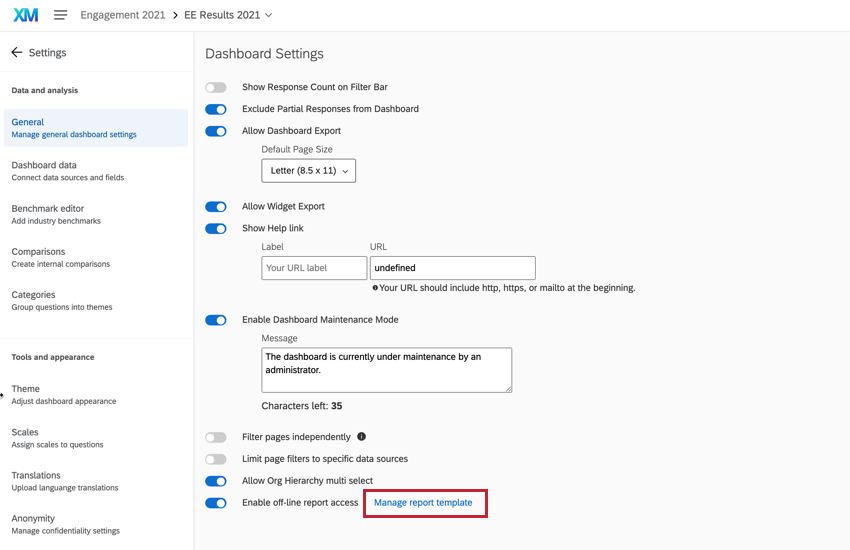 clicking manage report template to access the existing template
