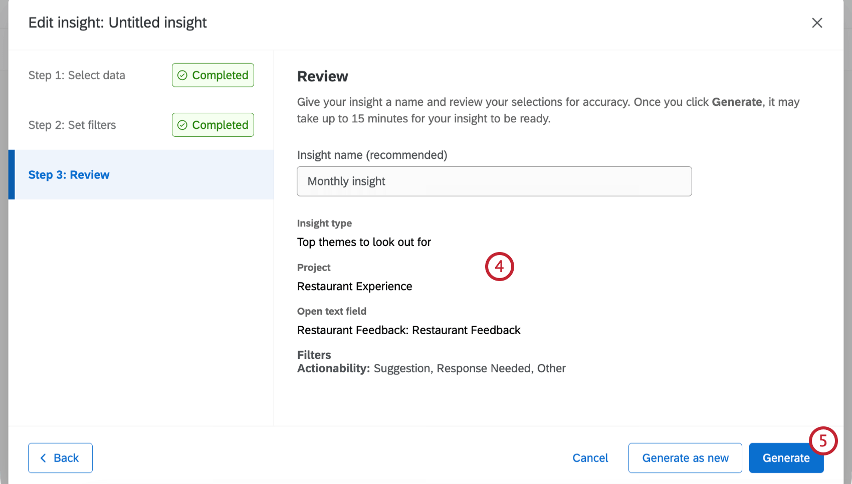 information about an insight in the review panel