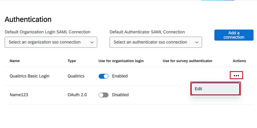 en cliquant sur éditer pour le login Qualtrics