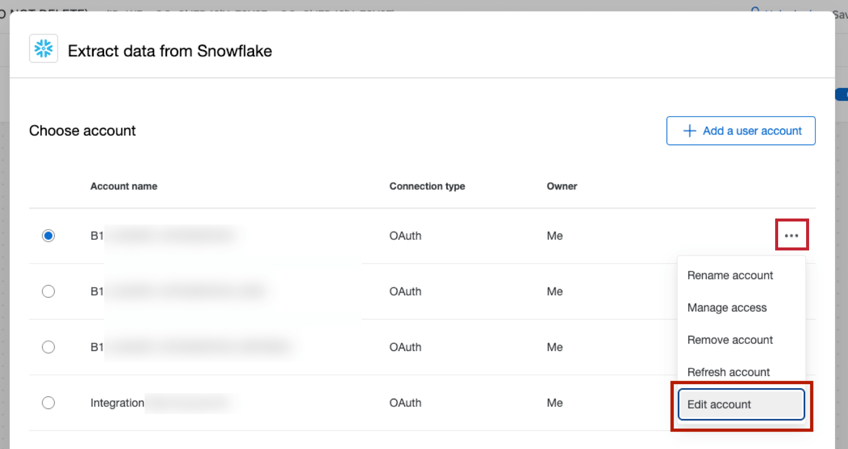 clicking "edit account" next to an expired snowflake connection