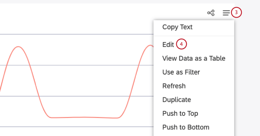 Locate your widget and expand the Widget Actions menu in the upper-right corner of the widget. Select Edit.