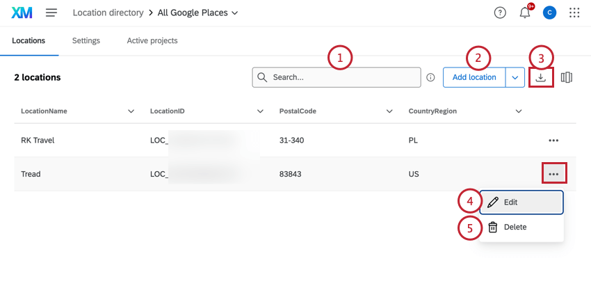 editing locations in a directory