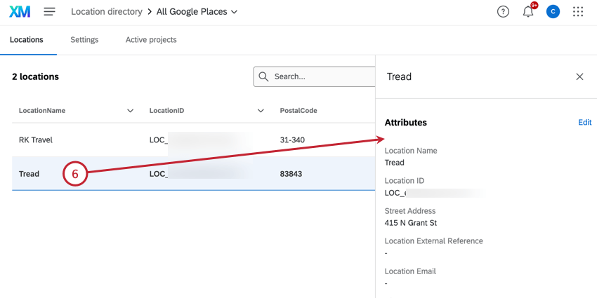 右側のパネルでLocations情報を見る