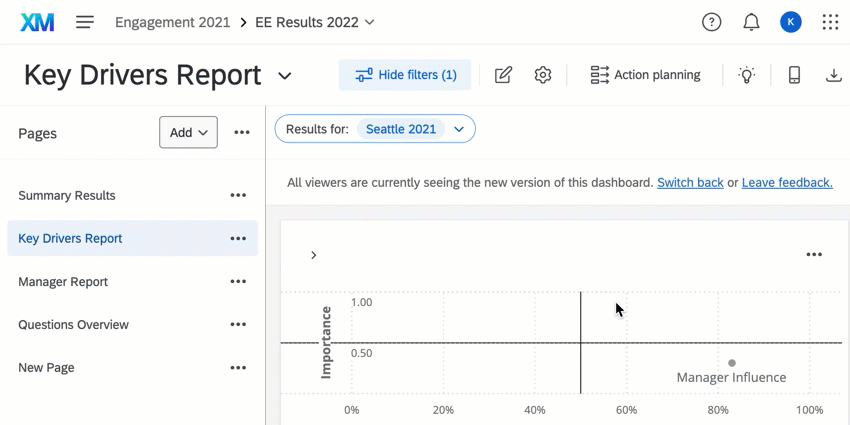 Klicken und Ziehen von Seiten in einem Dashboard