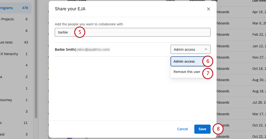 new window where you search and add collaborators
