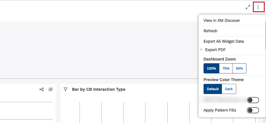 È possibile aprire il menu delle opzioni per accedere alle opzioni disponibili per la dashboard