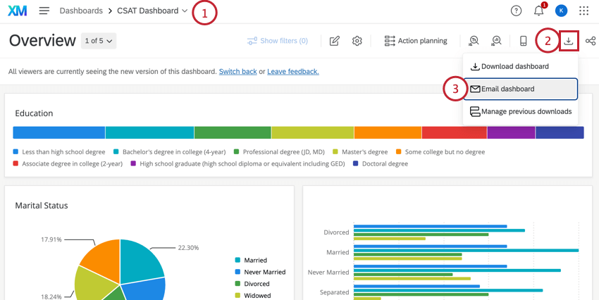 clicking the download button in a dashboard and then email dashboard