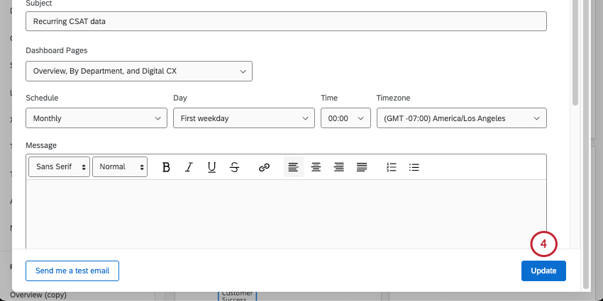 update button at bottom of email editor